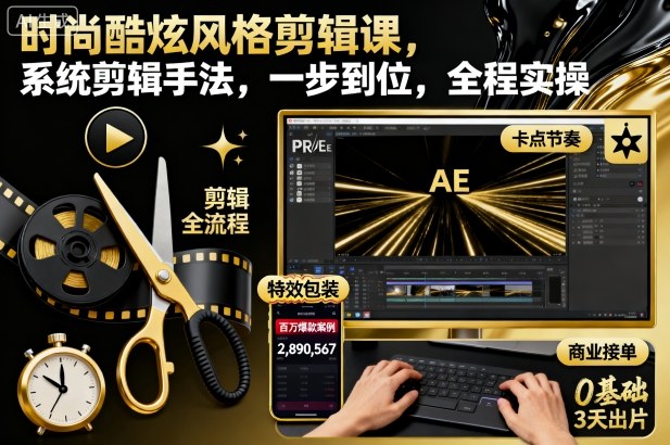 时尚酷炫风格剪辑课，系统剪辑手法，一步到位，全程实操-shxbox省心宝盒