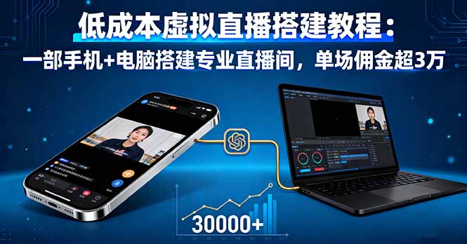 低成本虚拟直播搭建教程：一部手机+电脑搭建专业直播间，单场佣金超3万-shxbox省心宝盒