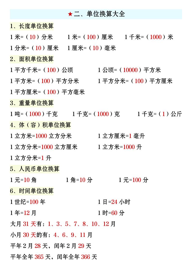 四年级上册数学必背知识汇总-shxbox省心宝盒