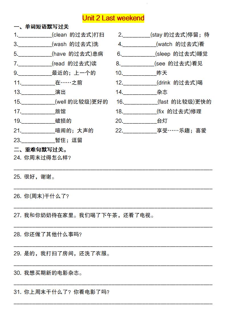 六下英语（人教pep）重点词句默写闯关单-shxbox省心宝盒