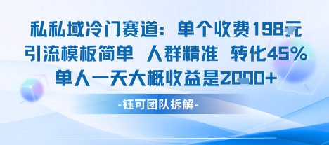 私域冷门赛道单个收费198米引流模板简单人群精准 45%的转化率单人一天大概收益多张-shxbox省心宝盒