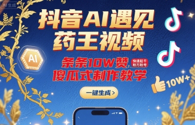 抖音AI遇见药王视频，条条10W赞，快速起千粉万粉号，傻瓜式制作教学-shxbox省心宝盒