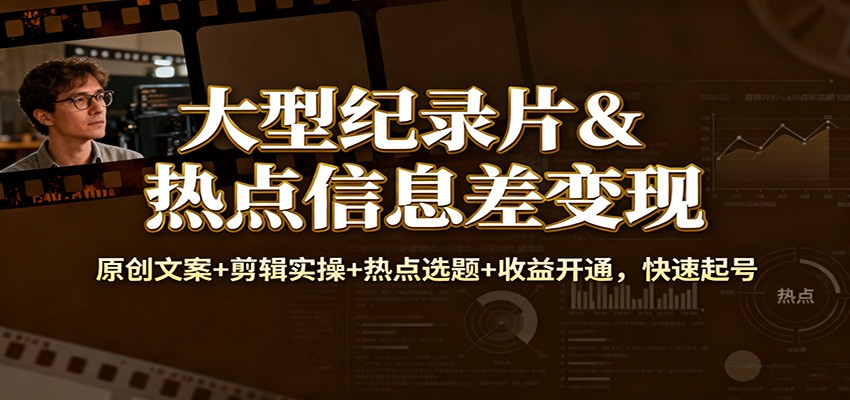 大型纪录片&热点信息差变现：原创文案+剪辑实操+热点选题+收益开通，快速起号-shxbox省心宝盒
