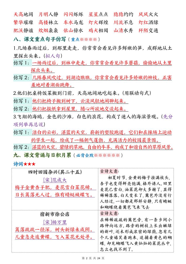 四下语文期末1-8单元十大考点必背-shxbox省心宝盒