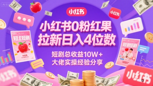 小红书0粉红果短剧拉新日入4位，数短剧总收益10W+大佬实操经验分享-shxbox省心宝盒