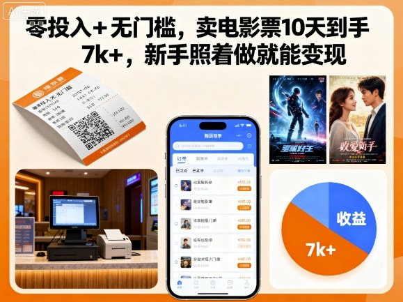 零投入+无门槛，卖电影票10天到手7k+，新手照着做就能变现【揭秘】-shxbox省心宝盒