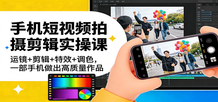 手机短视频拍摄剪辑实操课：运镜+剪辑+特效+调色，一部手机做出高质量作品-shxbox省心宝盒