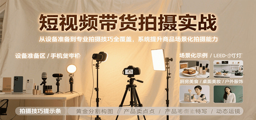 短视频带货拍摄实战，从设备准备到专业拍摄技巧全覆盖，系统提升商品场景化拍摄能力-shxbox省心宝盒