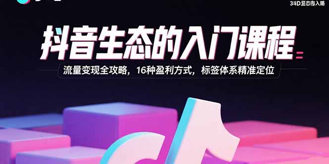 抖音生态的入门课程：流量变现全攻略，16种盈利方式，标签体系精准定位-shxbox省心宝盒