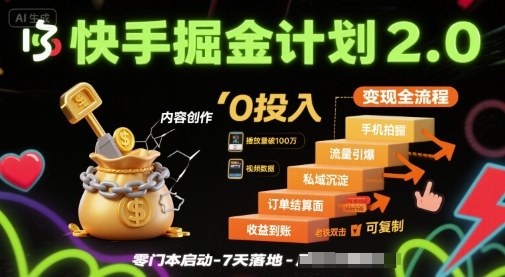 快手掘金计划2.0，快手电商变现全流程，简单可复制，0投入-shxbox省心宝盒