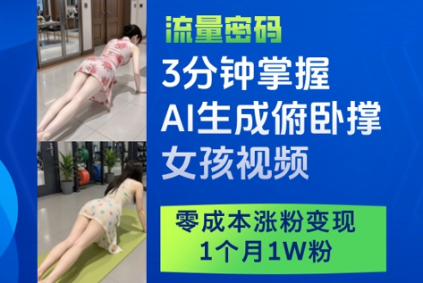 3分钟掌握AI生成俯卧撑女孩视频，零成本涨粉变现，1个月1W粉-shxbox省心宝盒