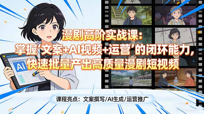 漫剧高阶实战课：掌握“文案+AI视频+运营”的闭环能力，快速批量产出高质量漫剧短视频-shxbox省心宝盒