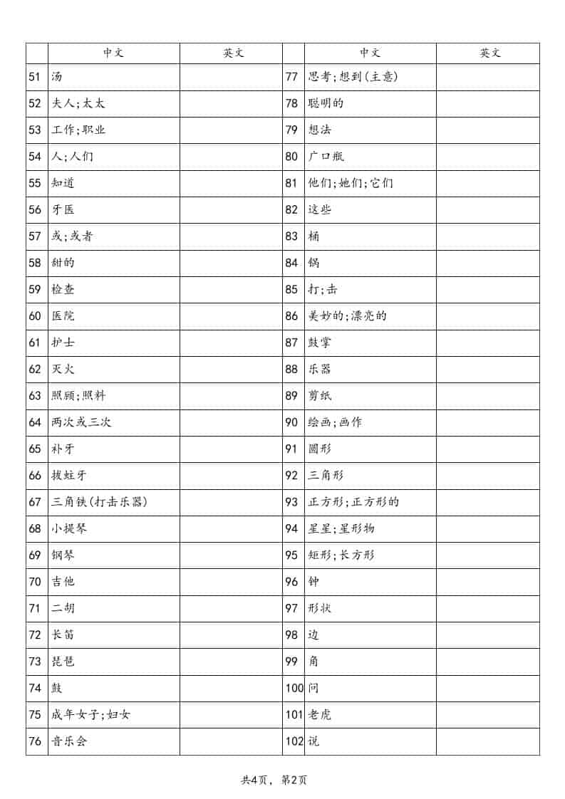 四年级下英语单词默写表《沪教版》-shxbox省心宝盒