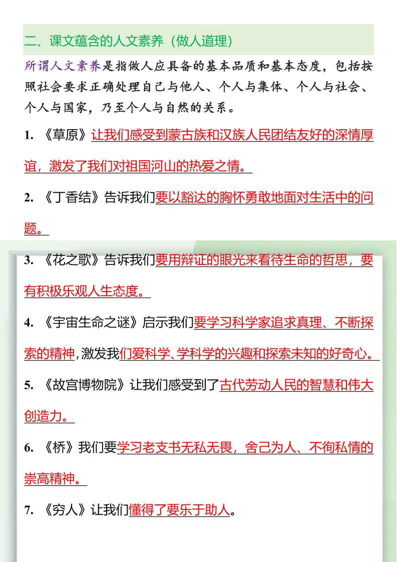 【2025秋新版】五升六重点课文人物事物特点+做人道理-六上语文-shxbox省心宝盒