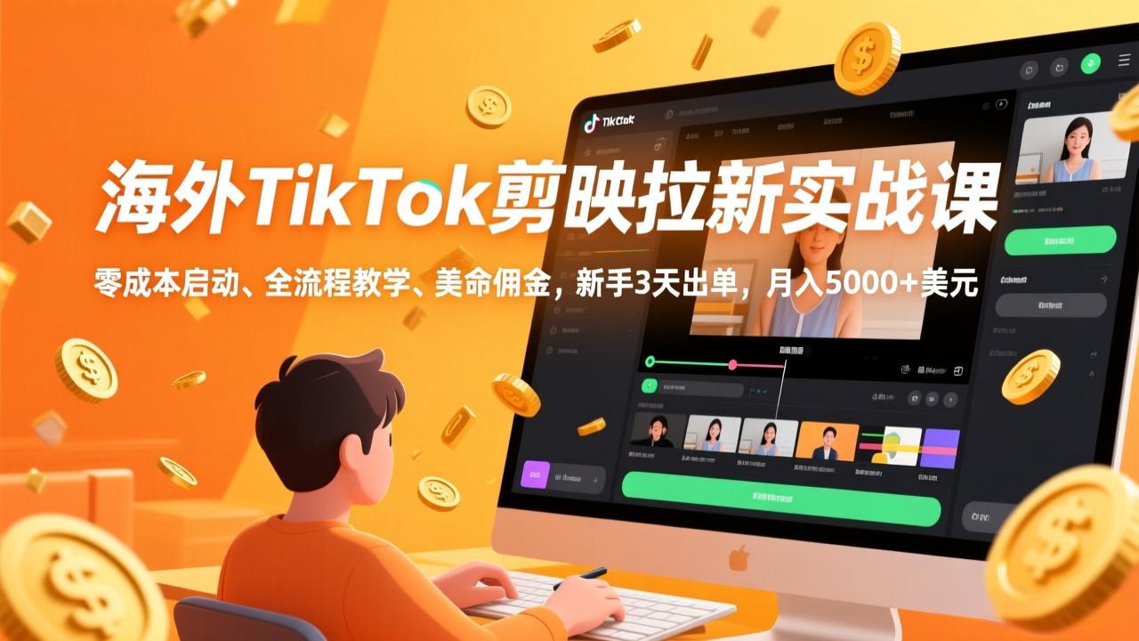 海外TikTok剪映拉新实战课，零成本启动、全流程教学、美金佣金，新手3天出单，月入5000+美元-shxbox省心宝盒