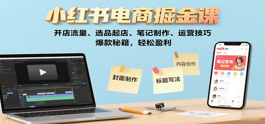小红书电商掘金课：开店流量、选品起店、笔记制作、运营技巧，爆款秘籍，轻松盈利-shxbox省心宝盒