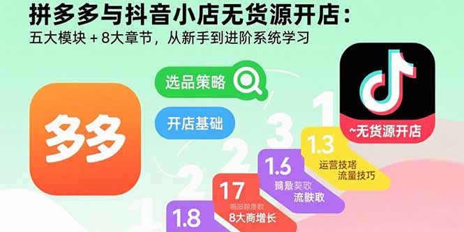 拼多多与抖音小店无货源开店：五大模块+8大章节，从新手到进阶系统学习-shxbox省心宝盒