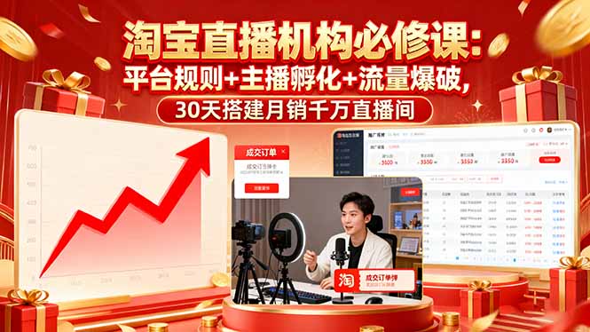 淘宝直播机构必修课：平台规则/主播孵化/流量爆破,30天搭建月销千万直播间-shxbox省心宝盒