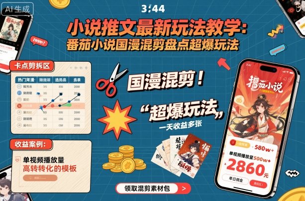 小说推文最新玩法教学，番茄小说国漫混剪盘点超爆玩法，全程干货，一天收益多张-shxbox省心宝盒