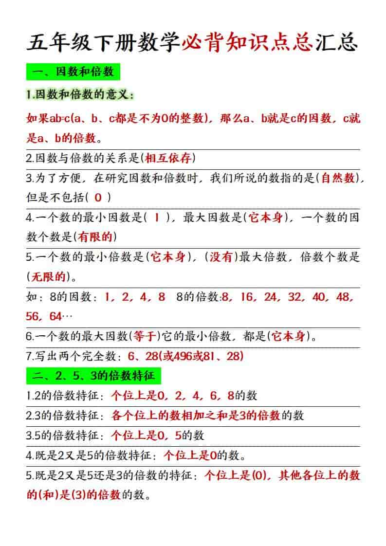 五年级下数学必背知识点总复习汇总《人教版》-shxbox省心宝盒