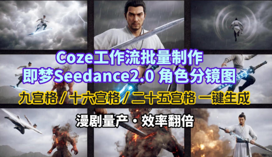 Coze工作流批量制作即梦Seedance2.0角色分镜图，九宫格-十六宫格-二十五宫格一键生成，漫剧量产，效率翻倍-shxbox省心宝盒