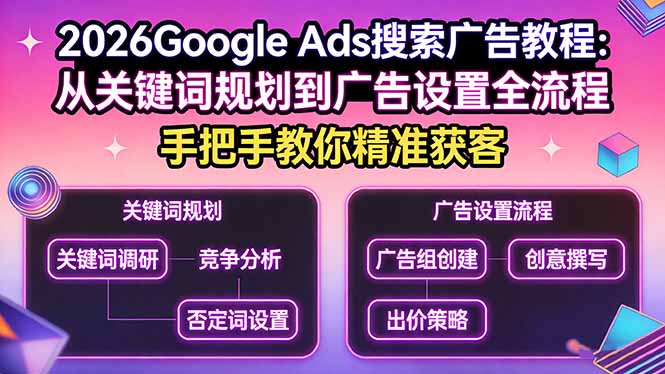 2026Google Ads搜索广告教程：从关键词规划到广告设置全流程，手把手教你精准获客-shxbox省心宝盒