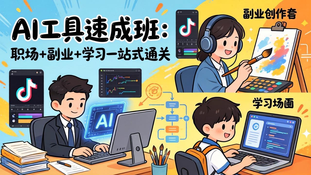 AI工具速成班：职场+副业+学习一站式通关，20+爆款类型+剪映技巧+抖音算法，0基础快速上手-shxbox省心宝盒