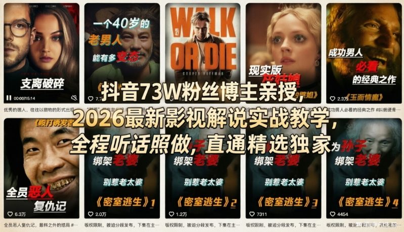 抖音73W粉丝博主亲授，2026最新影视解说实战教学，全程听话照做，直通精选独家-shxbox省心宝盒