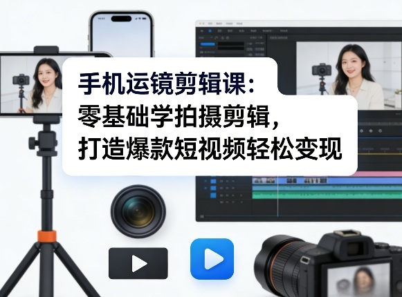 手机运镜剪辑课：零基础学拍摄剪辑，打造爆款短视频轻松变现-shxbox省心宝盒