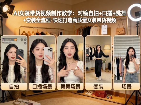 AI女装带货视频制作教学，对镜自拍、口播、跳舞、变装全流程，快速打造高质量女装带货视频-shxbox省心宝盒