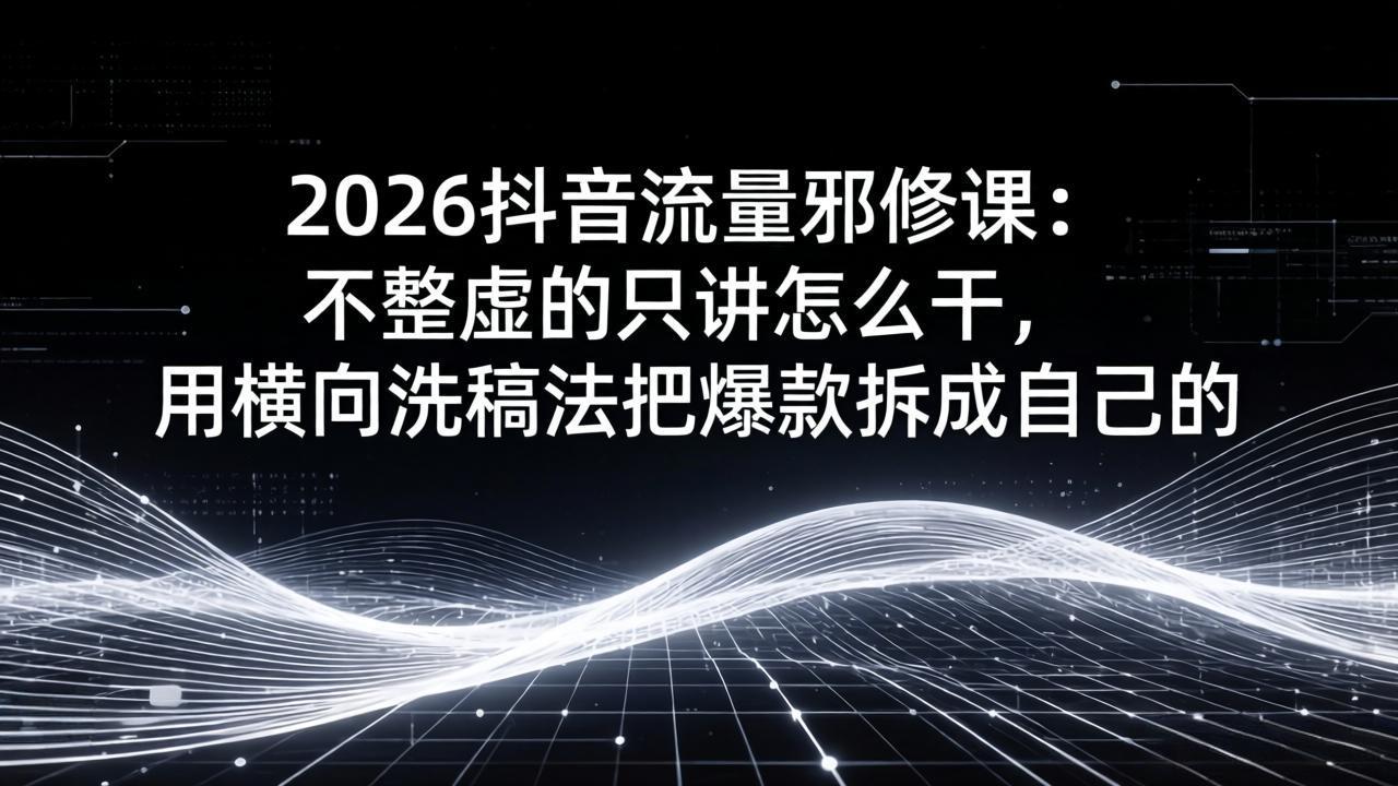 2026抖音流量邪修课：不整虚的只讲怎么干，用横向洗稿法把爆款拆成自己的-shxbox省心宝盒