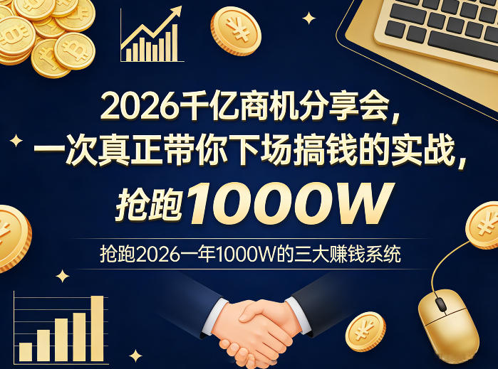 2026千亿商机分享会，一次真正带你下场搞钱的实战，抢跑2026一年1000W的三大賺钱系统-shxbox省心宝盒