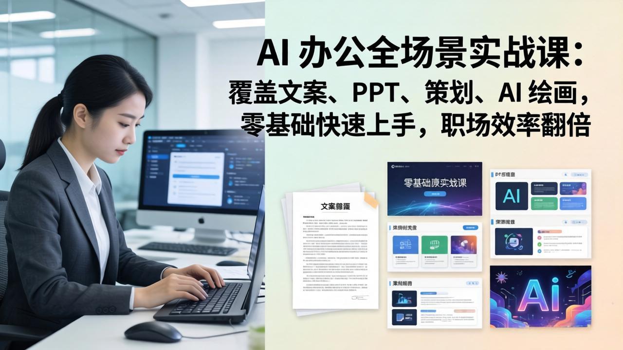 AI 办公全场景实战课：覆盖文案、PPT、策划、AI 绘画，零基础快速上手，职场效率翻倍-shxbox省心宝盒