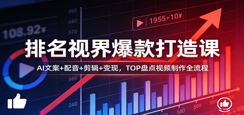 排名视界爆款打造课：AI文案+配音+剪辑+变现，TOP盘点视频制作全流程-shxbox省心宝盒