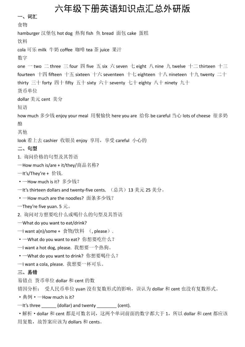 六年级下英语知识点汇总《外研版》-shxbox省心宝盒