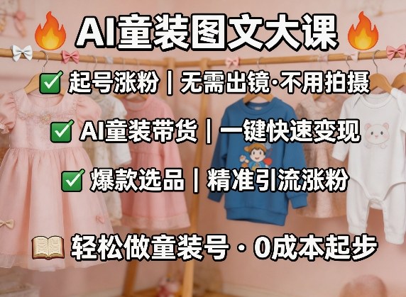 AI童装图文剪辑，某社群童装图文大课，起号涨粉、AI童装带货、爆款选品，无需出镜和拍摄-shxbox省心宝盒