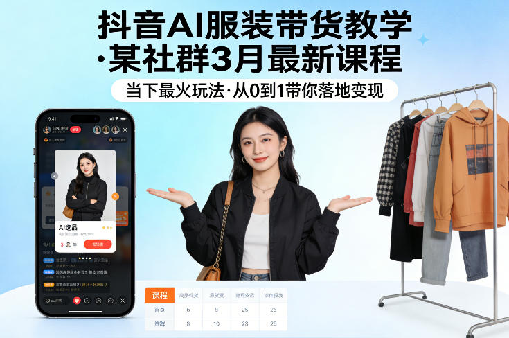 抖音AI服装带货教学，某社群3月最新课程，当下最火玩法，从0到1带你落地变现-shxbox省心宝盒