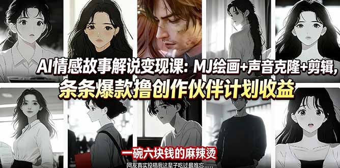 AI情感故事解说变现课：MJ绘画+声音克隆+剪辑，条条爆款撸创作伙伴计划收益-shxbox省心宝盒