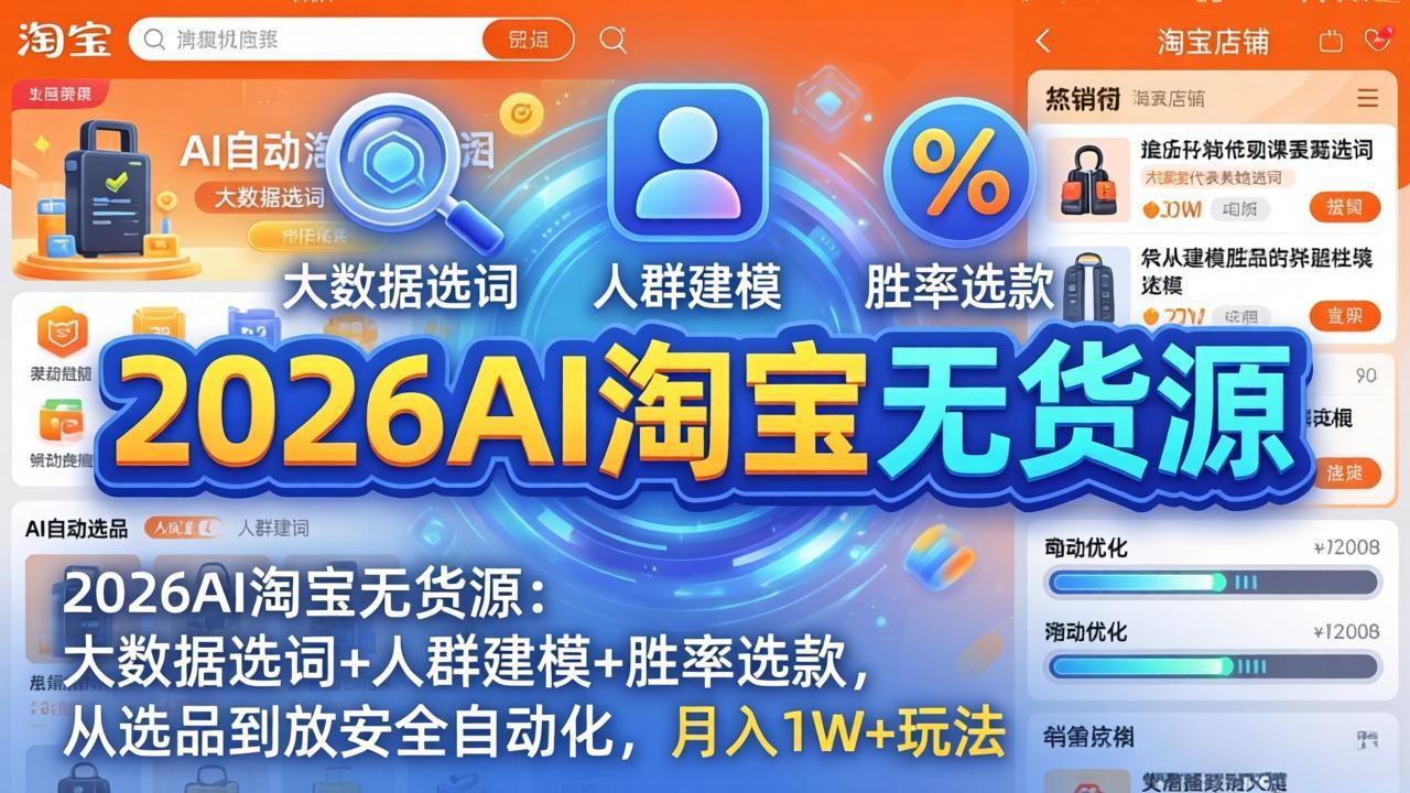 2026AI淘宝无货源：大数据选词+人群建模+胜率选款，从选品到放大全自动化，月入1W+玩法-shxbox省心宝盒