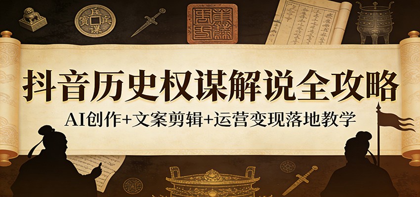 抖音历史权谋解说全攻略：AI创作+文案剪辑+运营变现落地教学-shxbox省心宝盒