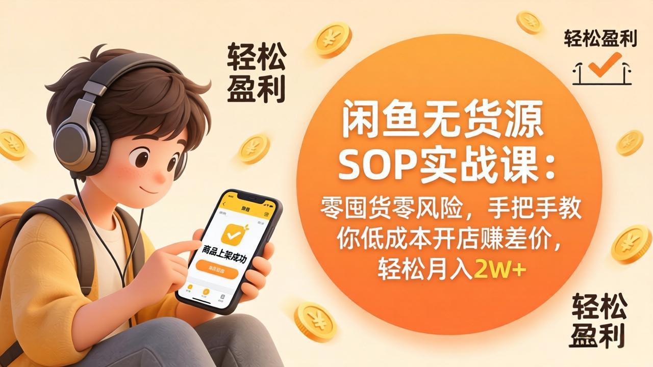 闲鱼无货源SOP实战课：零囤货零风险，手把手教你低成本开店赚差价，轻松月入2w+-shxbox省心宝盒