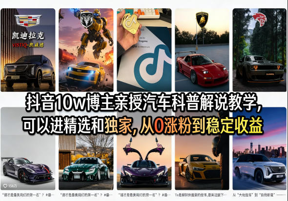 抖音10w博主亲授汽车科普解说教学，可以进精选和独家，从0涨粉到稳定收益(详细视频课程+1T素材)-shxbox省心宝盒