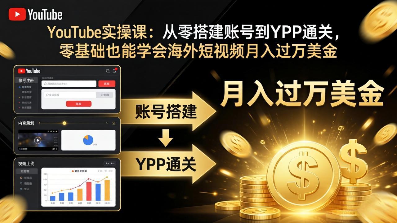 YouTube实操课：从零搭建账号到YPP通关，零基础也能学会海外短视频月入过万美金-shxbox省心宝盒