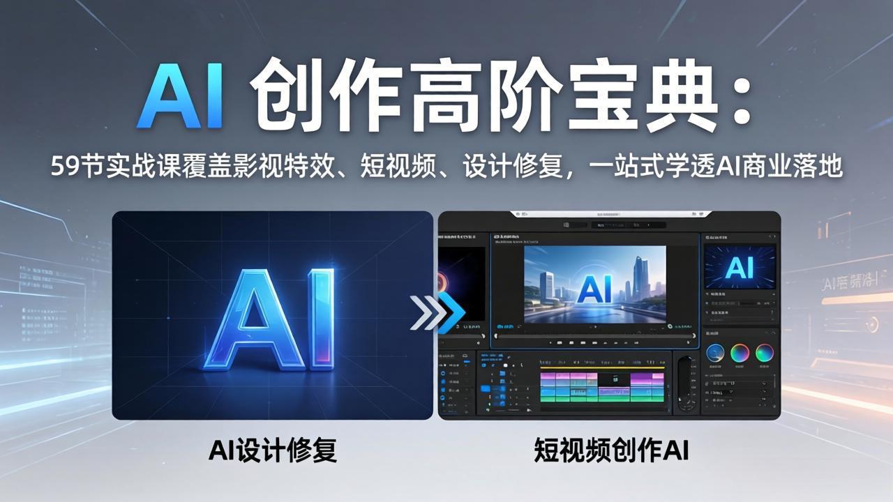 AI 创作高阶宝典：59节实战课覆盖影视特效、短视频、设计修复，一站式学透AI商业落地-shxbox省心宝盒