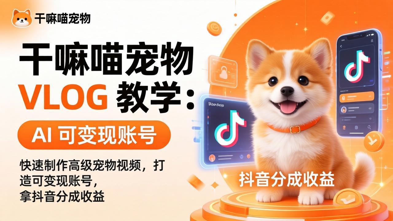 干嘛喵宠物 VLOG 教学：AI 快速制作高级宠物视频，打造可变现账号，拿抖音分成收益-shxbox省心宝盒