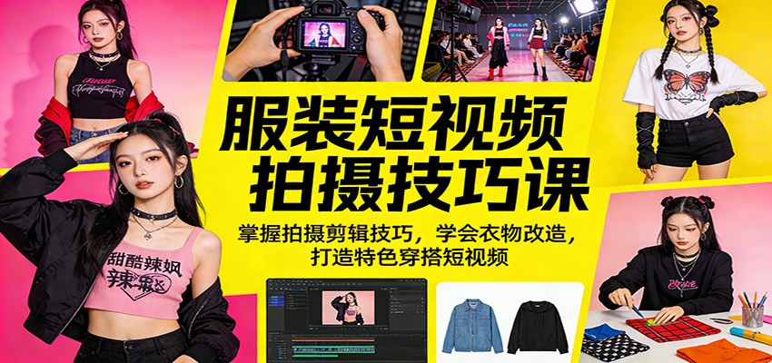 服装短视频拍摄技巧课：掌握拍摄剪辑技巧，学会衣物改造，打造特色穿搭短视频-shxbox省心宝盒