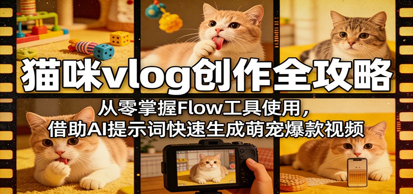 猫咪vlog创作全攻略：从零掌握Flow工具使用，借助AI提示词快速生成萌宠爆款视频-shxbox省心宝盒