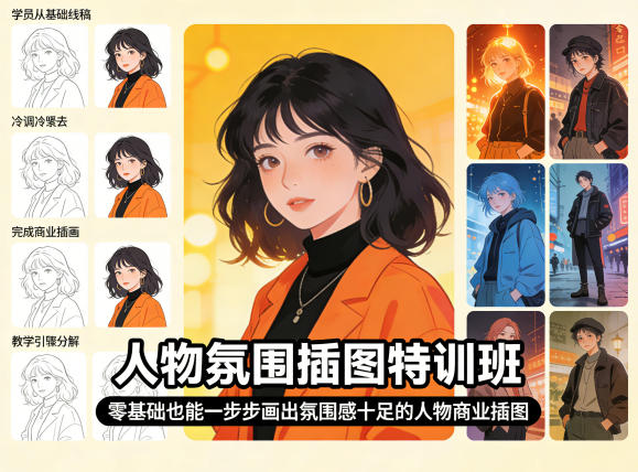 人物氛围插图特训班，零基础也能一步步画出氛围感十足的人物商业插图-shxbox省心宝盒