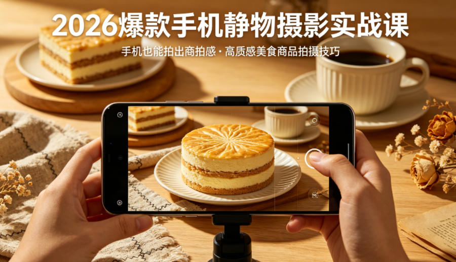 2026爆款手机静物摄影实战课，手机也能拍出商拍感，学会拍出高质感美食商品-shxbox省心宝盒
