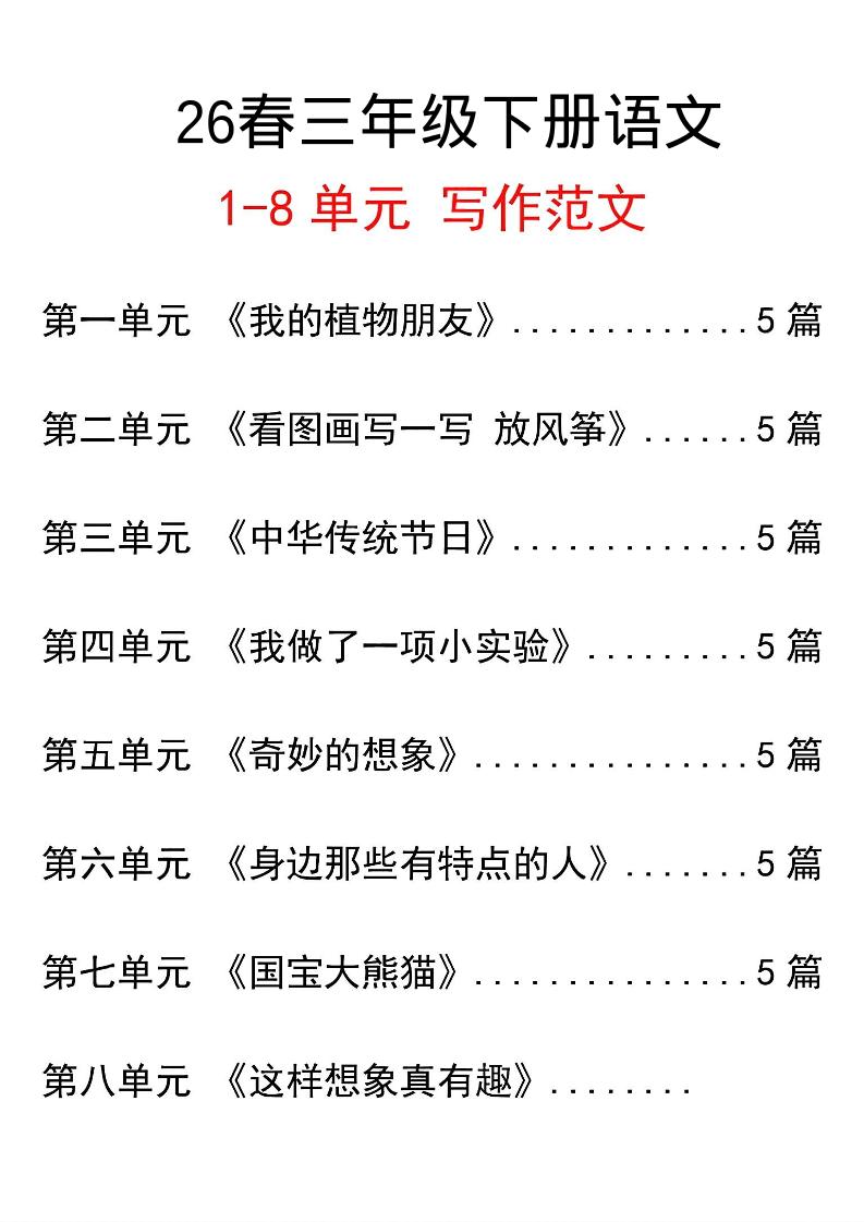 三年级下语文单元写作范文汇总-shxbox省心宝盒